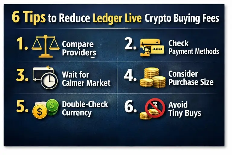 Tips to reduce Ledger Live crypto buying fees by comparing providers checking payment methods and avoiding tiny purchases